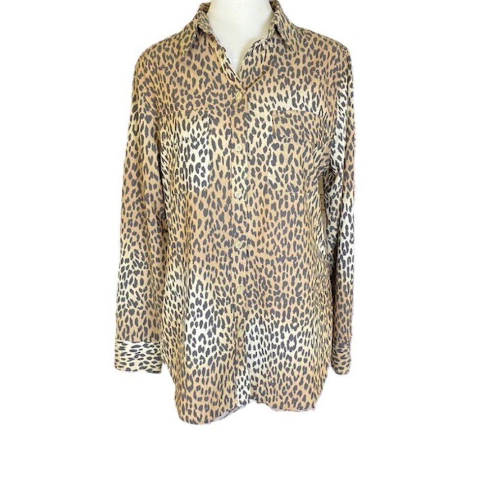 Chico's Tan Leopard Print Long Sleeves Button Up Shirt Size 0 US 4/6 Small